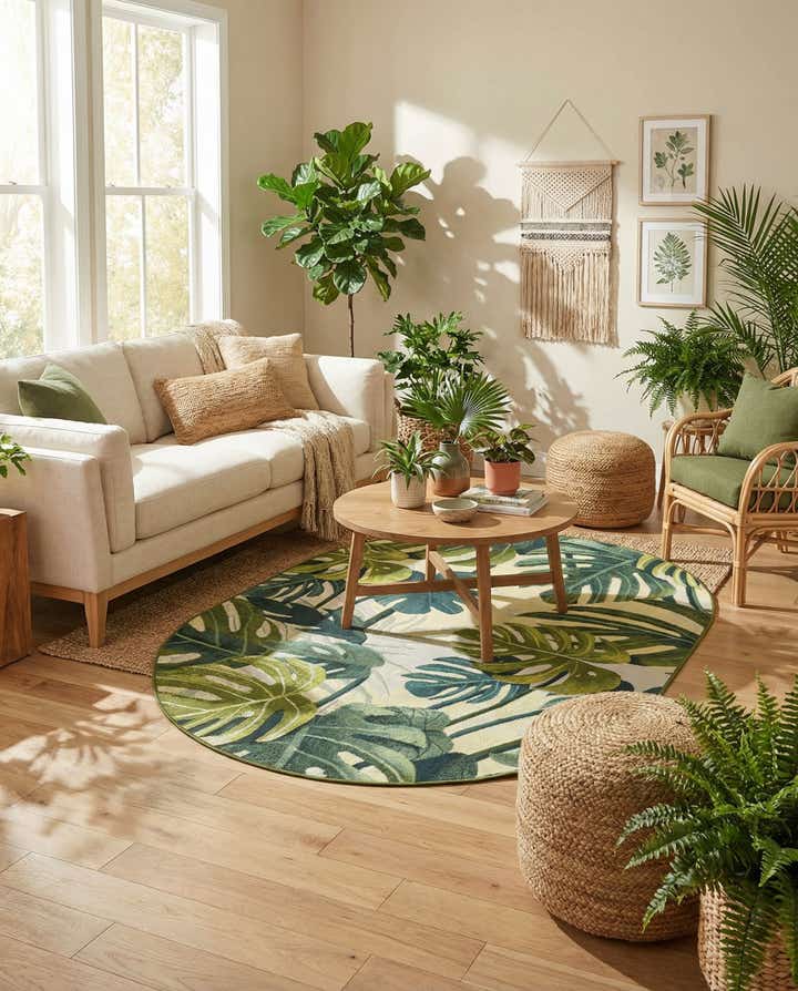 4' x 6' Easy-Clean Botanical Indoor / Outdoor Oval Rug