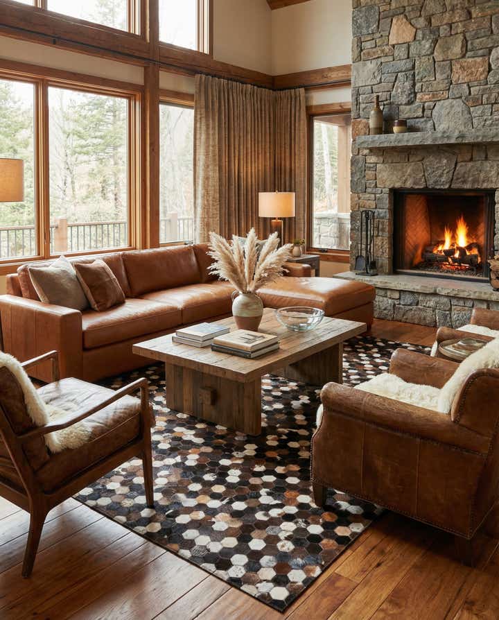 5' x 8' 1 Cowhide Leather Rug