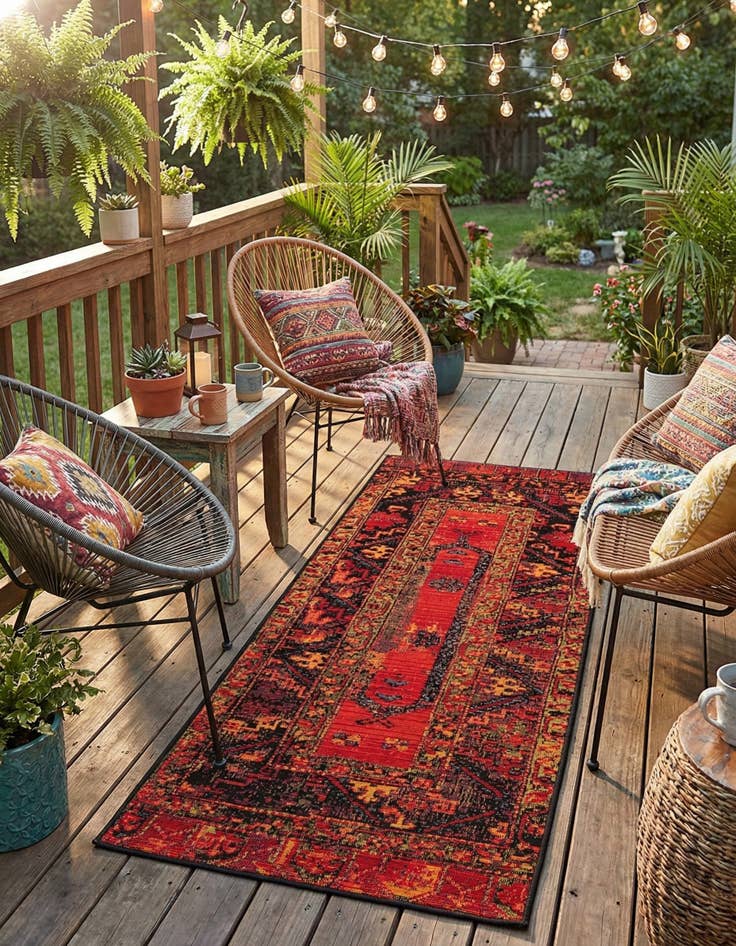 Detail image of 2' x 4' Easy-Clean Tribal Indoor / Outdoor Runner Rug