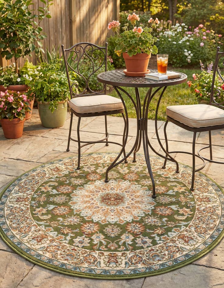Detail image of 3' 3 x 3' 3  Washable Traditional Indoor / Outdoor Round Rug