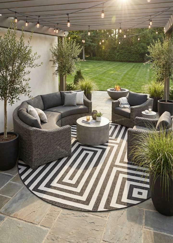 13' x 13' Easy-Clean Modern Indoor / Outdoor Round Rug