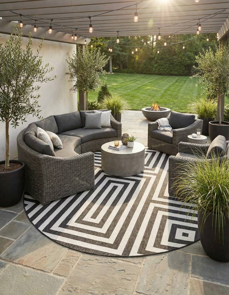 Detail image of 13' x 13' Easy-Clean Modern Indoor / Outdoor Round Rug