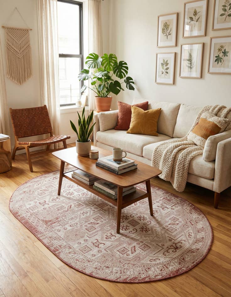 Detail image of 5' 3 x 8' Easy-Clean Aztec Indoor / Outdoor Oval Rug