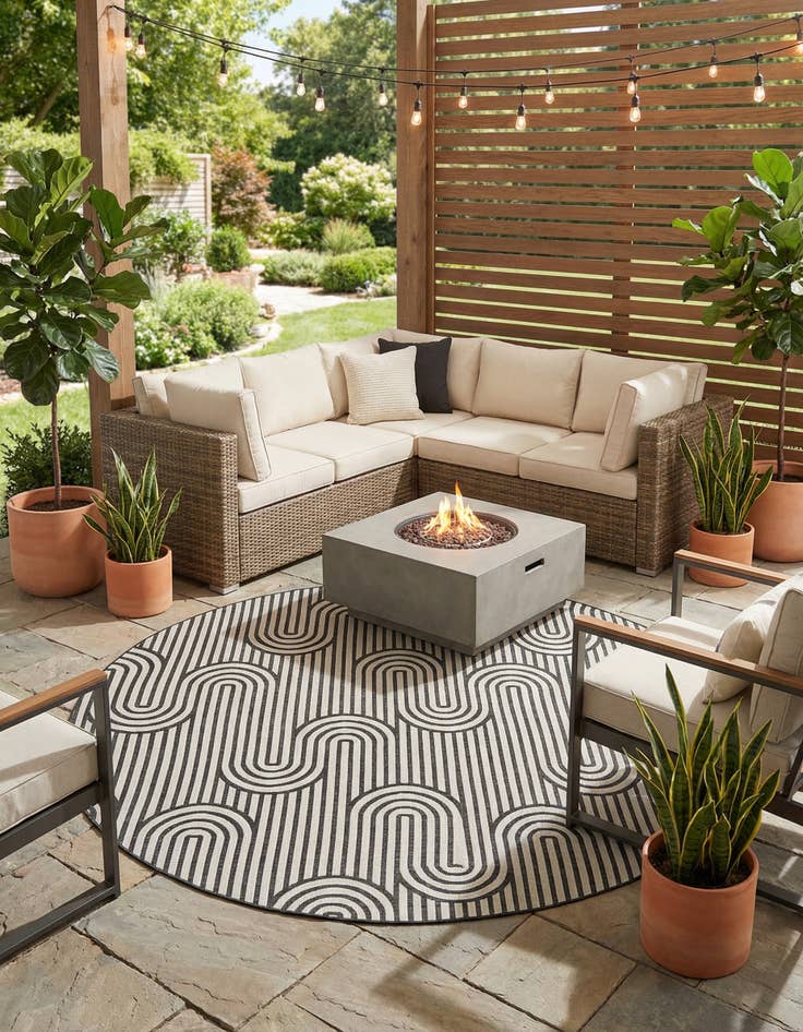 Detail image of 13' x 13'  Washable Modern Indoor / Outdoor Round Rug