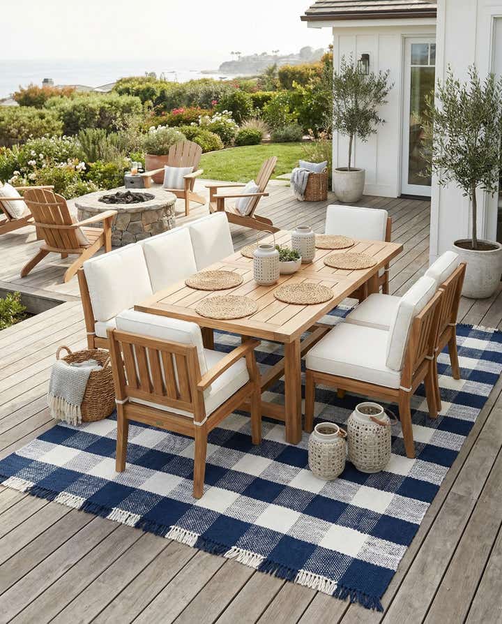 10' x 14' Easy-Clean Eco Plaid Washable Indoor / Outdoor Rug