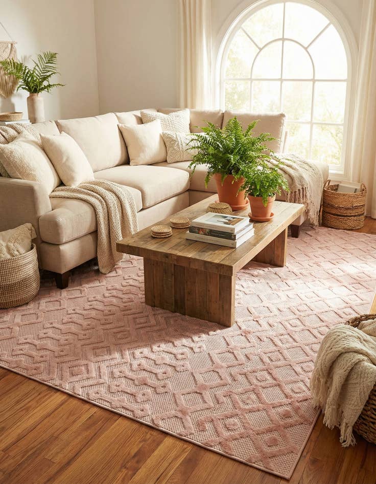 Detail image of 9' x 12'  Washable Trellis Textured Indoor / Outdoor Rug