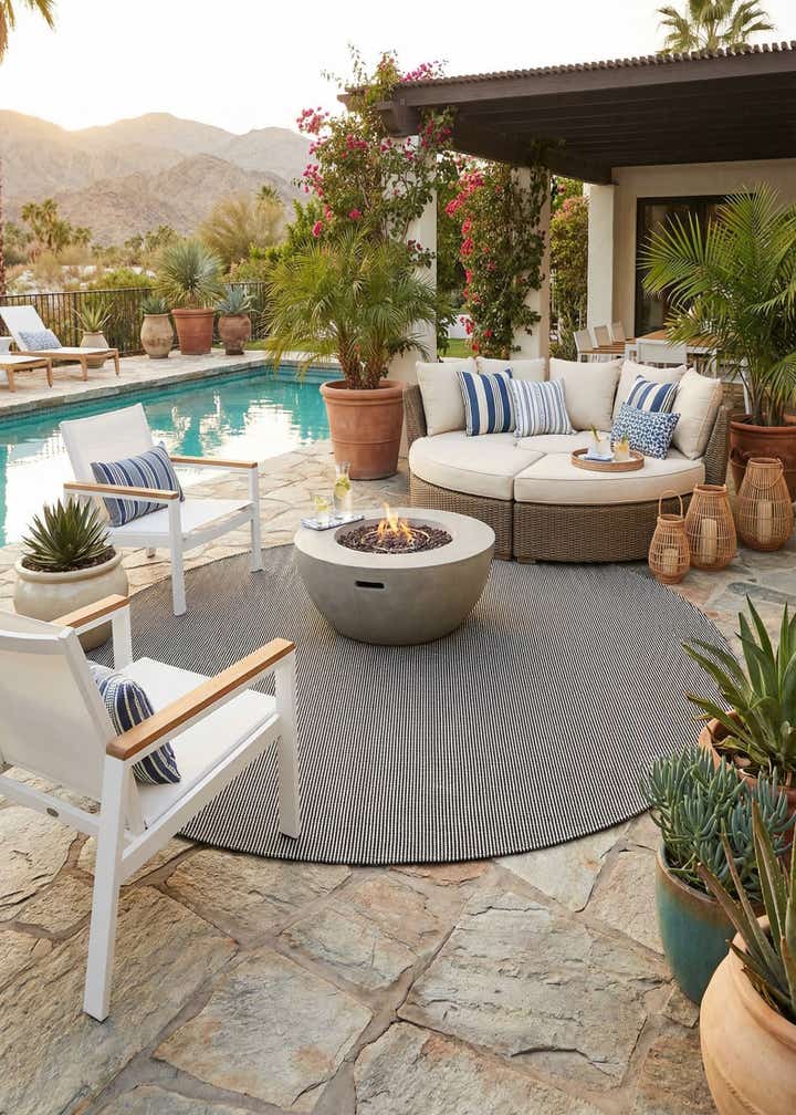 10' x 10' Easy-Clean Jill Zarin Palm Springs Indoor / Outdoor Round Rug