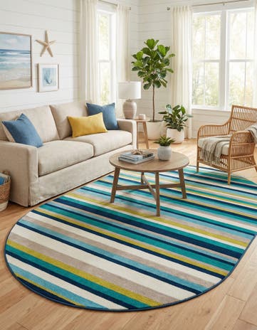 Teal Azalea Oval Rug
