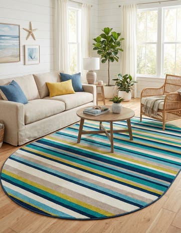 Teal Azalea Oval Rug