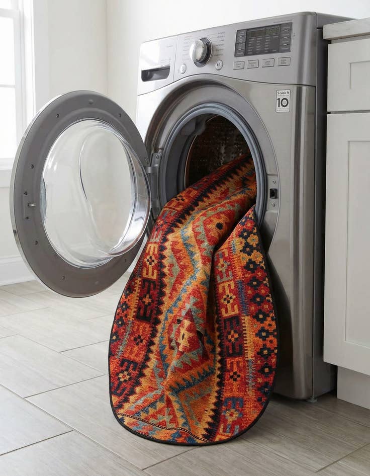 Detail image of 5' 3 x 8'  Washable Tribal Indoor / Outdoor Oval Rug