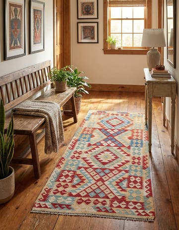 3' 5 x 7' Hand Woven Kilim Maymana Wool Runner Rug