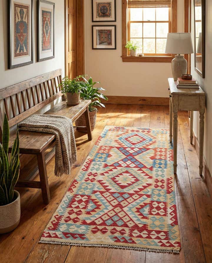 3' 5 x 7' Hand Woven Kilim Maymana Wool Runner Rug