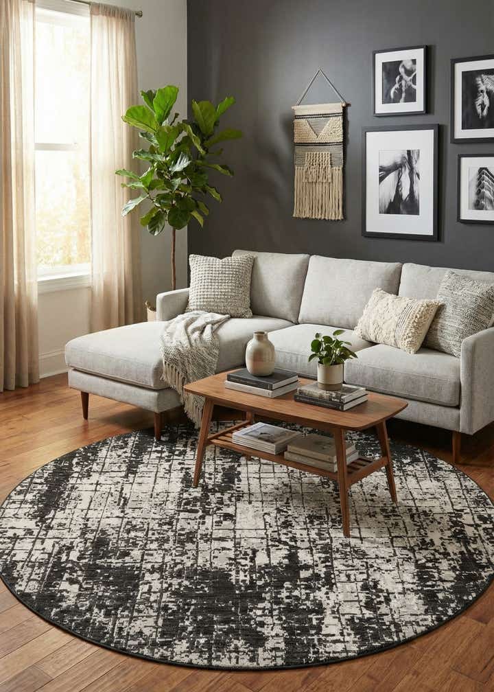 7' 10 x 7' 10 Easy-Clean Modern Indoor / Outdoor Round Rug