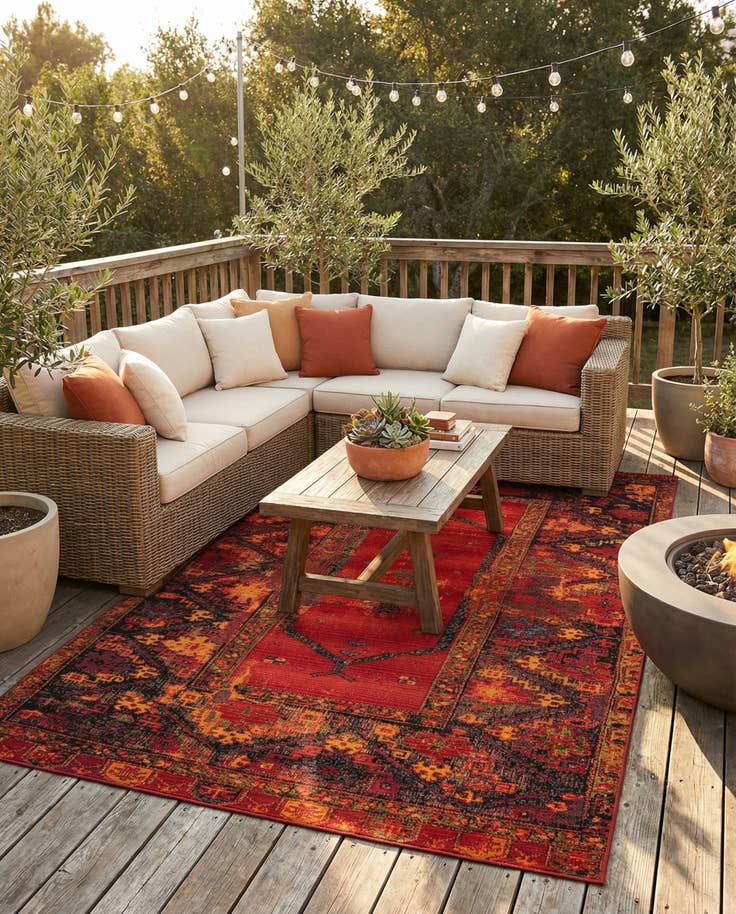 Detail image of 6' x 9' Easy-Clean Tribal Indoor / Outdoor Rug