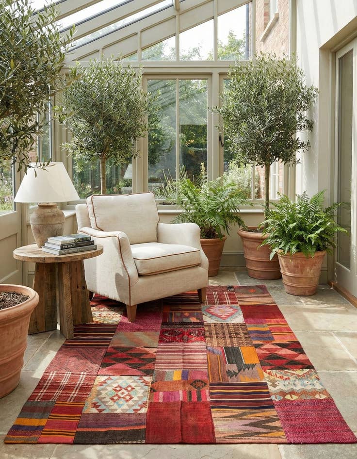 Detail image of  5' x 6' 8  Hand Woven Kilim Patchwork Wool Rug