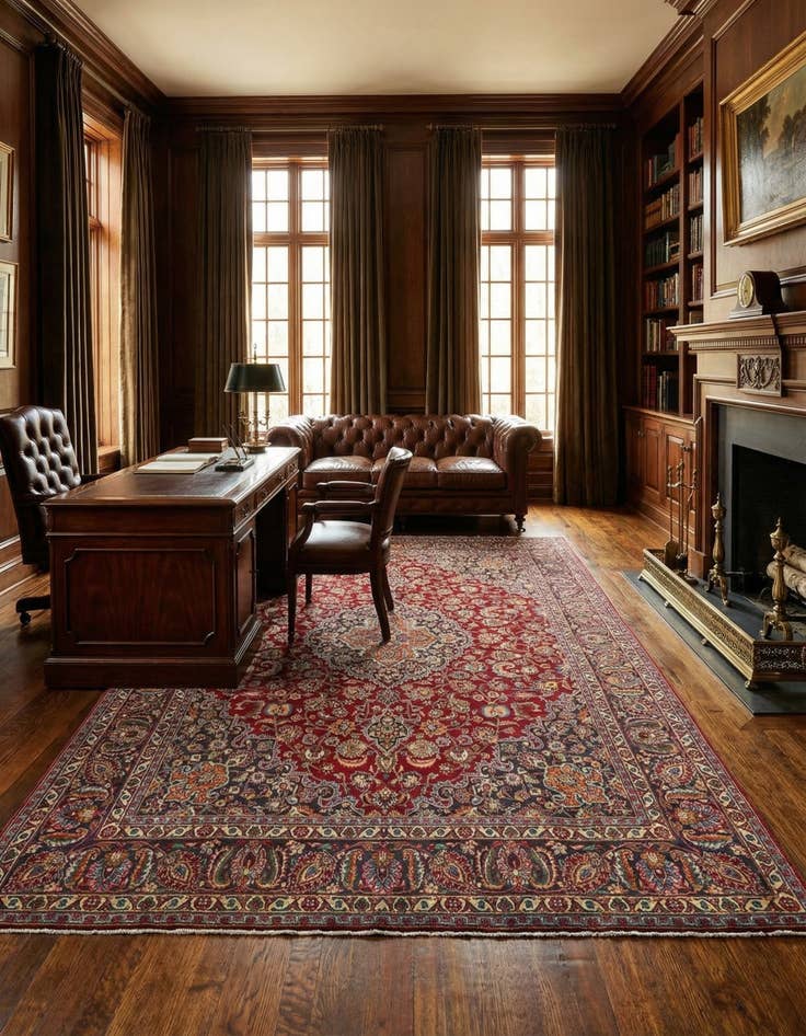 Detail image of 9' 8 x 13'  Hand Knotted Mashad Persian Wool Rug