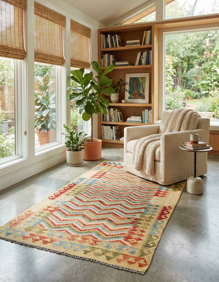 Detail image of 3' 4 x 6' 4  Hand Woven Kilim Maymana Wool Rug