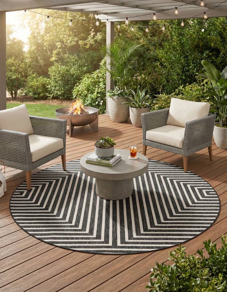 Detail image of 10' x 10'  Washable Modern Indoor / Outdoor Round Rug