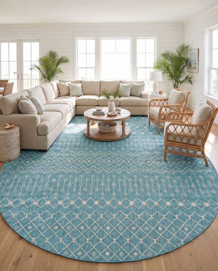 13' x 13' Easy-Clean Trellis Indoor / Outdoor Round Rug