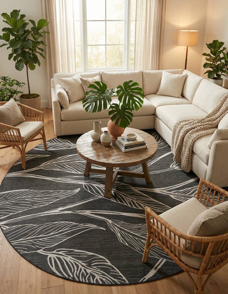 Detail image of 10' 8 x 10' 8  Washable Botanical Indoor / Outdoor Round Rug