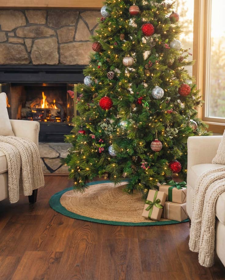 Detail image of 3' 1 x 3' 1 Hand Braided Christmas Tree Skirt