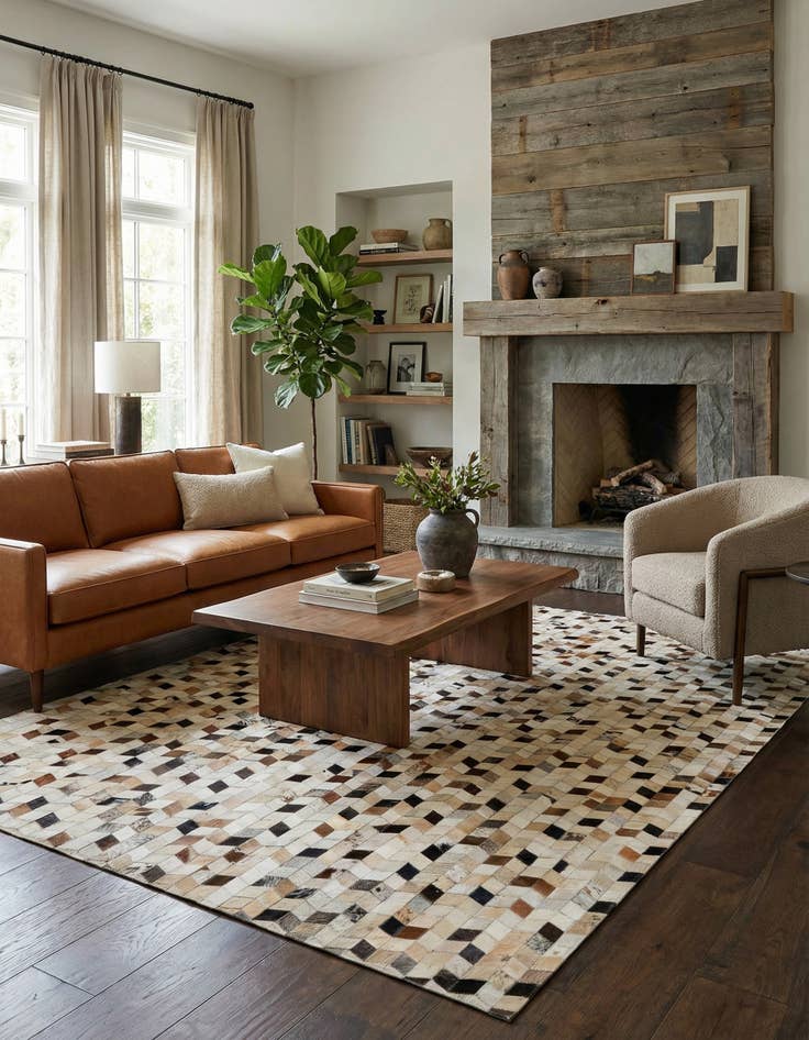 Detail image of 5' 1 x 7' 10 Cowhide - Patchwork Rug