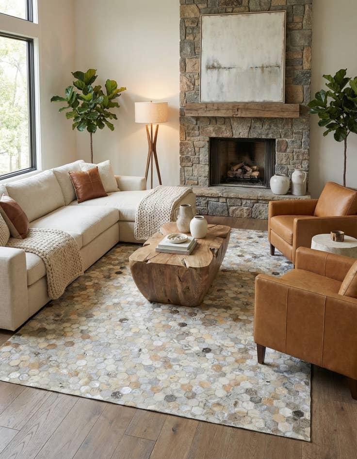 Detail image of 5' x 7' 10 Cowhide Leather Rug