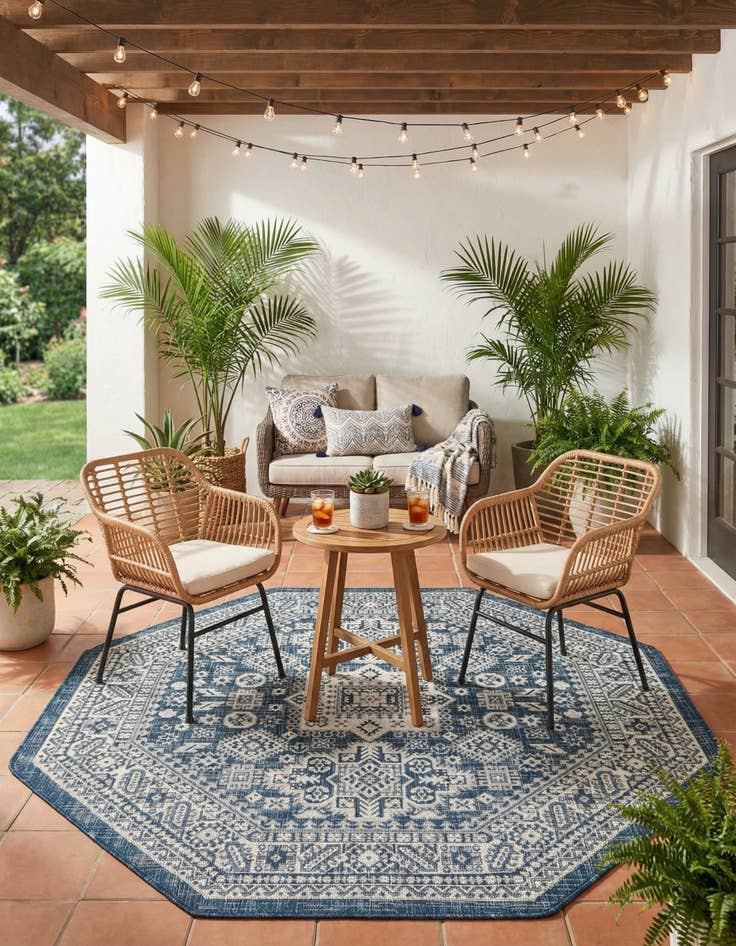 Detail image of 5' 3 x 5' 3 Easy-Clean Aztec Indoor / Outdoor Octagon Rug