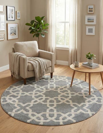 Gray Lattice Round Rug