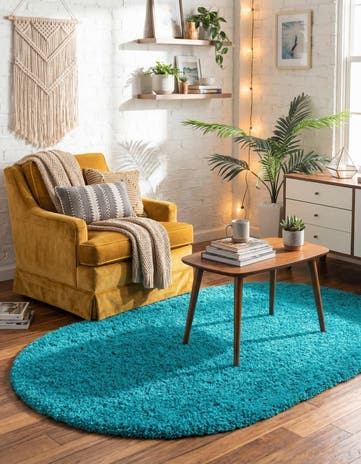 3' x 5' 3 Solid Shag Oval Rug