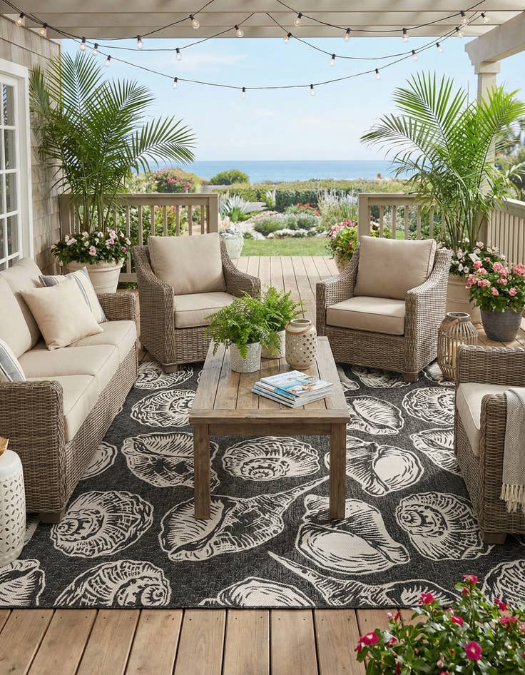 Detail image of 10' x 10'  Washable Coastal Indoor / Outdoor Square Rug