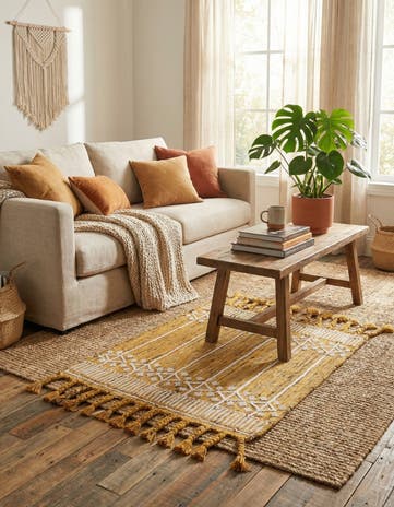 Mustard Yellow Easy-Clean Eco Bohemian Indoor / Outdoor Rug