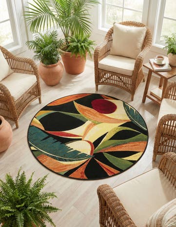4' x 4' Easy-Clean Botanical Indoor / Outdoor Round Rug