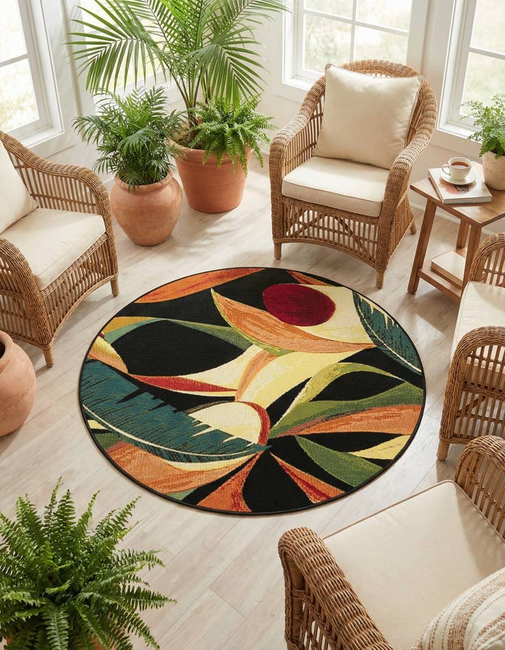 Detail image of 4' x 4' Easy-Clean Botanical Indoor / Outdoor Round Rug
