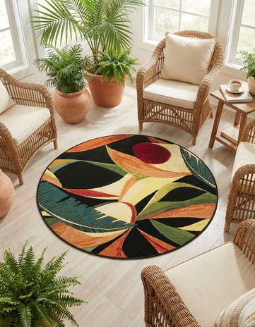 4' x 4' Easy-Clean Botanical Indoor / Outdoor Round Rug