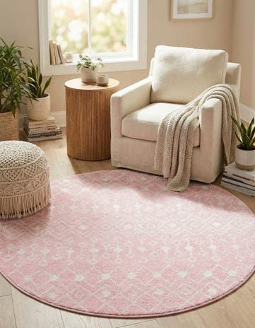 Pink Moroccan Trellis Round Rug