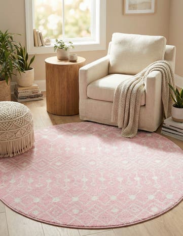 Pink Moroccan Trellis Round Rug