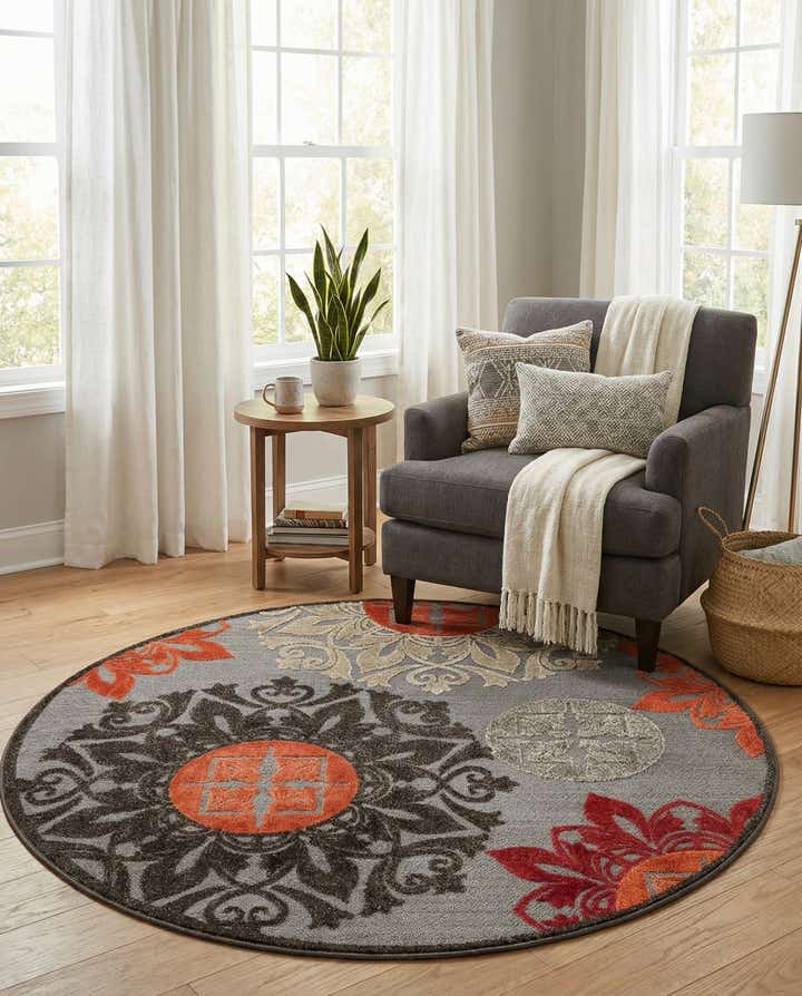 5' 3 x 5' 3 Easy-Clean Modern Indoor / Outdoor Round Rug