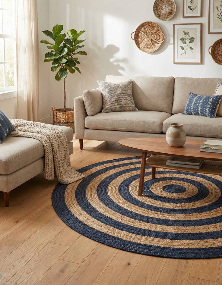 Detail image of 7' 1 x 7' 1  Hand Braided Jute Round Rug