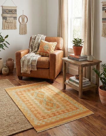 2' 7 x 4' 3 Hand Woven Kilim Waziri Wool Rug