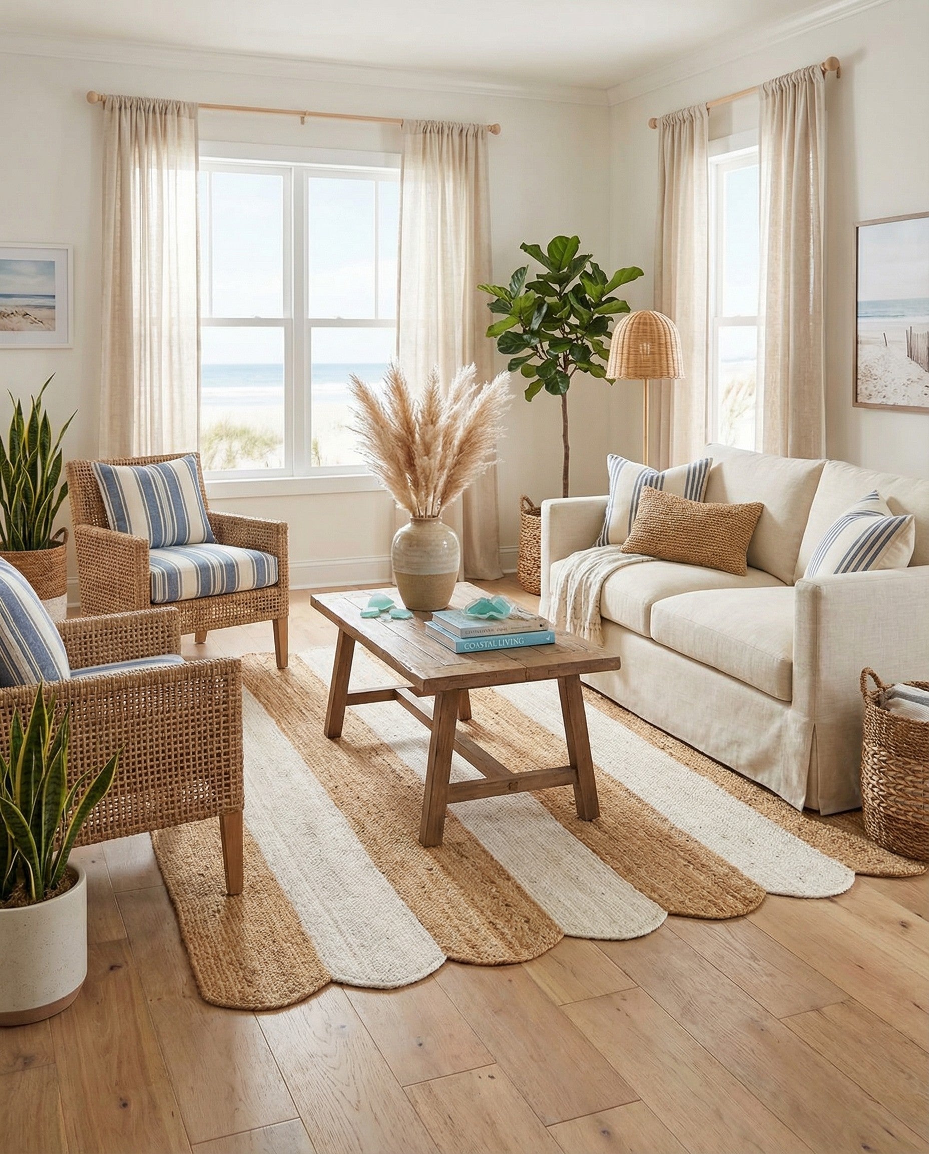  5' 1 x 8'  Hand Scallop Braided Jute Rug