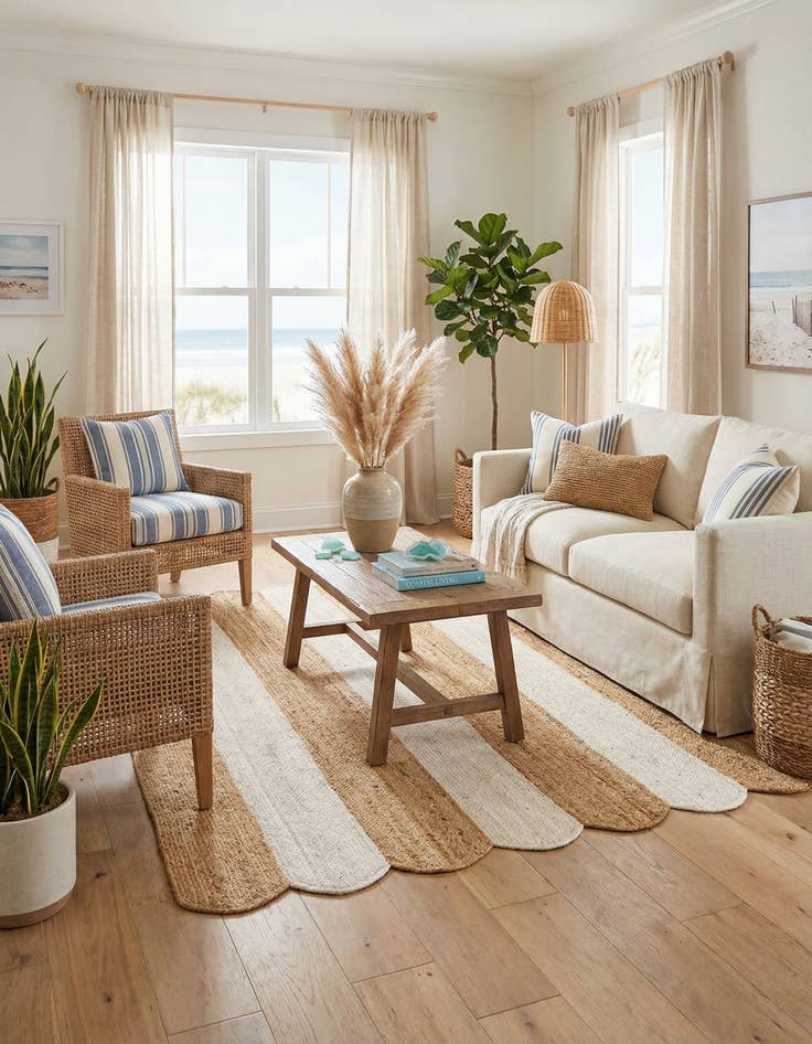 Detail image of 5' 1 x 8'  Hand Scallop Braided Jute Rug