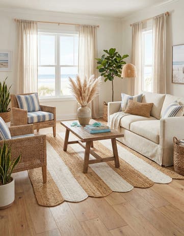 Natural and Ivory Handmade Scallop Braided Jute Rug