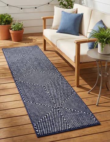Navy Blue Easy-Clean Sabrina Soto Indoor / Outdoor Runner Rug