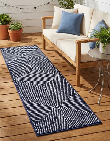 Navy Blue Easy-Clean Sabrina Soto Indoor / Outdoor Runner Rug