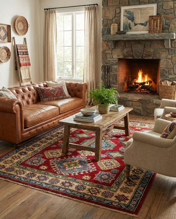 4' x 5' 7 Hand Knotted Kazak Rug