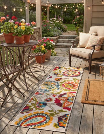 Multi Beige Easy-Clean Casablanca Indoor / Outdoor Runner Rug
