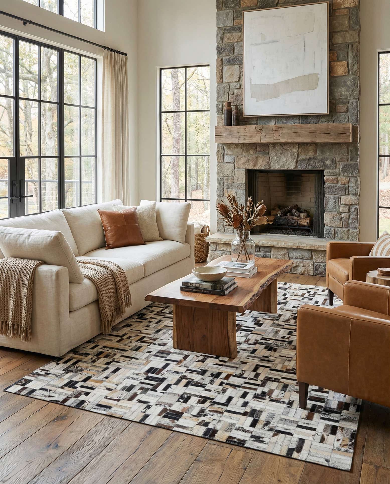 5' x 7' 9 Cowhide Leather Rug