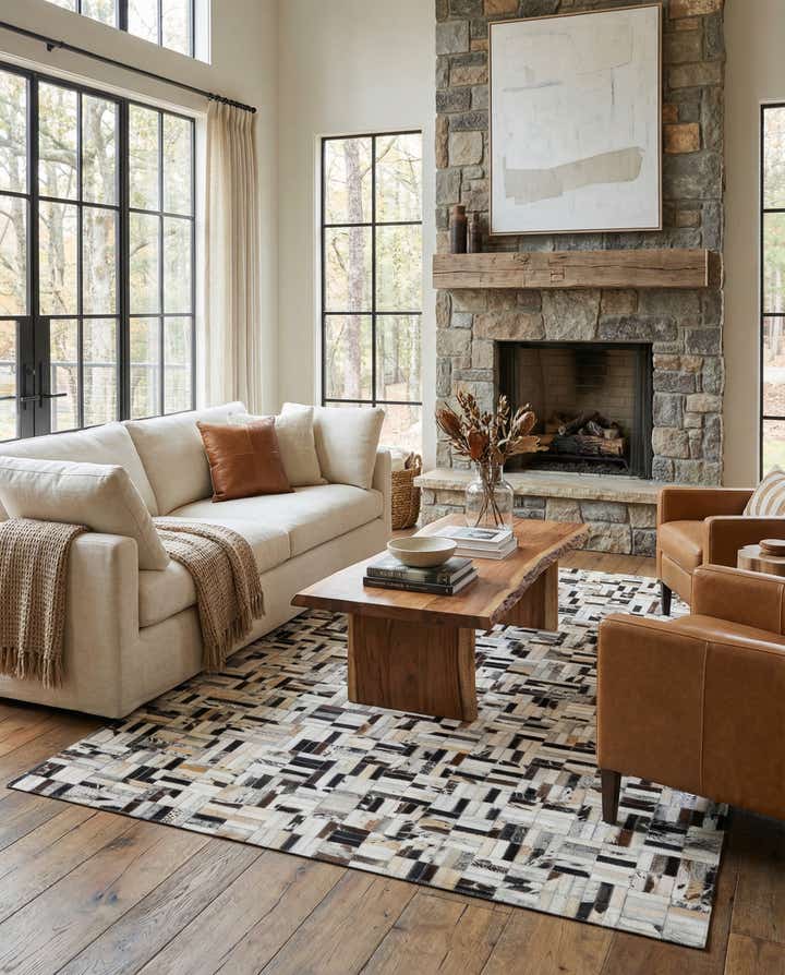 5' x 7' 9 Cowhide Leather Rug