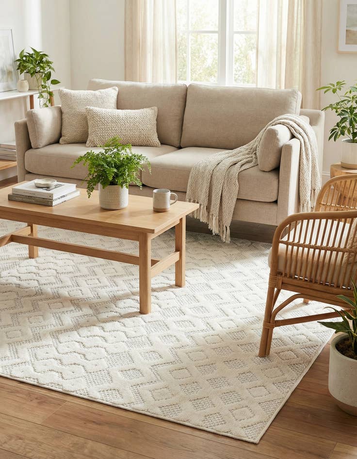 Detail image of 4' x 6' Easy-Clean Trellis Textured Indoor / Outdoor Rug